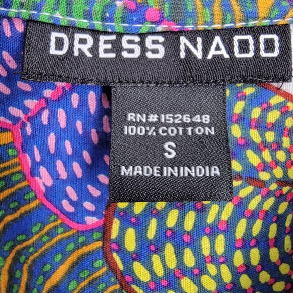 Dress Nado Blouse Women's Small Button Up Colorful Tropical Print Puff Shoulder - Picture 8 of 10